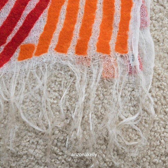 NWOT Zoe Woven Scarf with Vibrant Wool Stripes Red & Orange - Picture 13 of 16